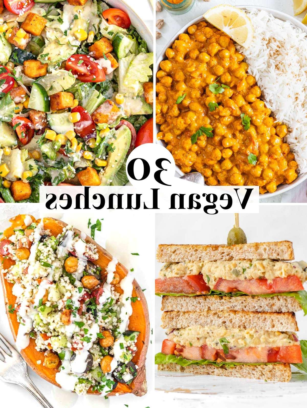 30 vegane Mittagessen-Ideen 2 Vielfältige vegane Mittagessen-Ideen mit Salaten und Sandwiches