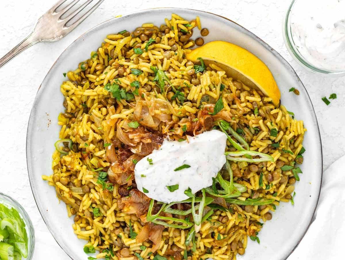 Joghurt-Tahini-Soße 11 Mujadara Linsen mit Zitrone und Joghurt