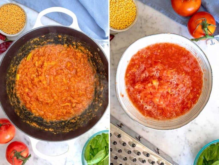 Geriebene Tomaten in der Geschmacksbasis