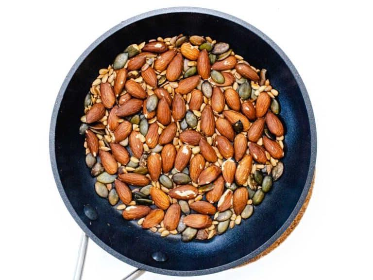 seeds and almonds in a pan
