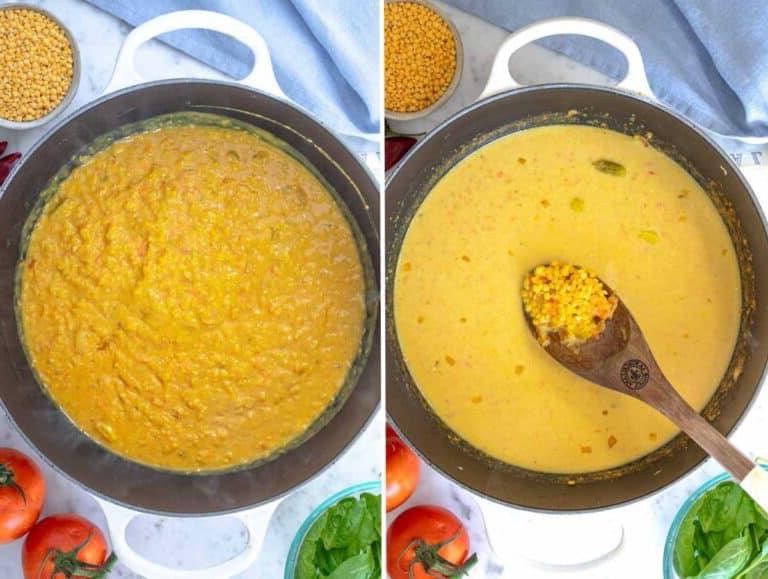 Dal vor und nach dem Kochen