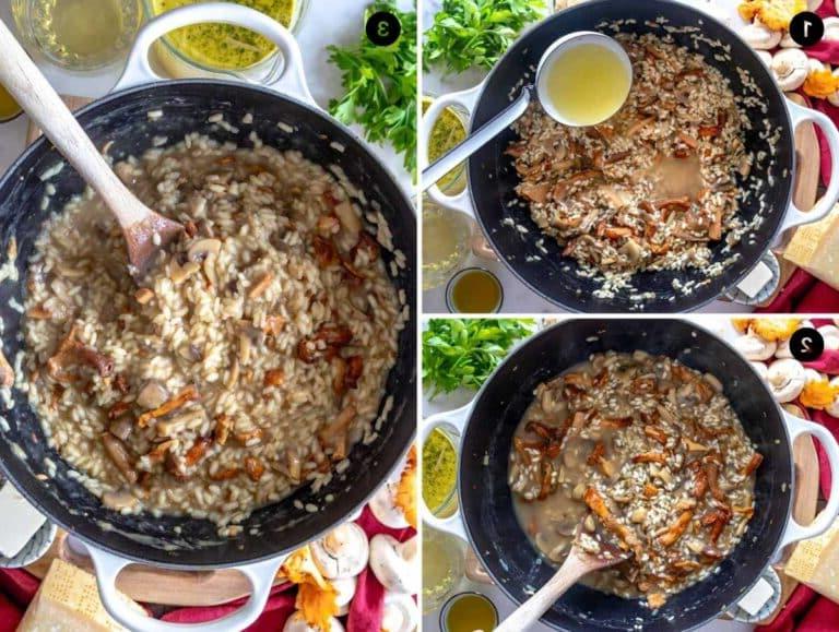 Pilzrisotto mit Gemüsebrühe kochen