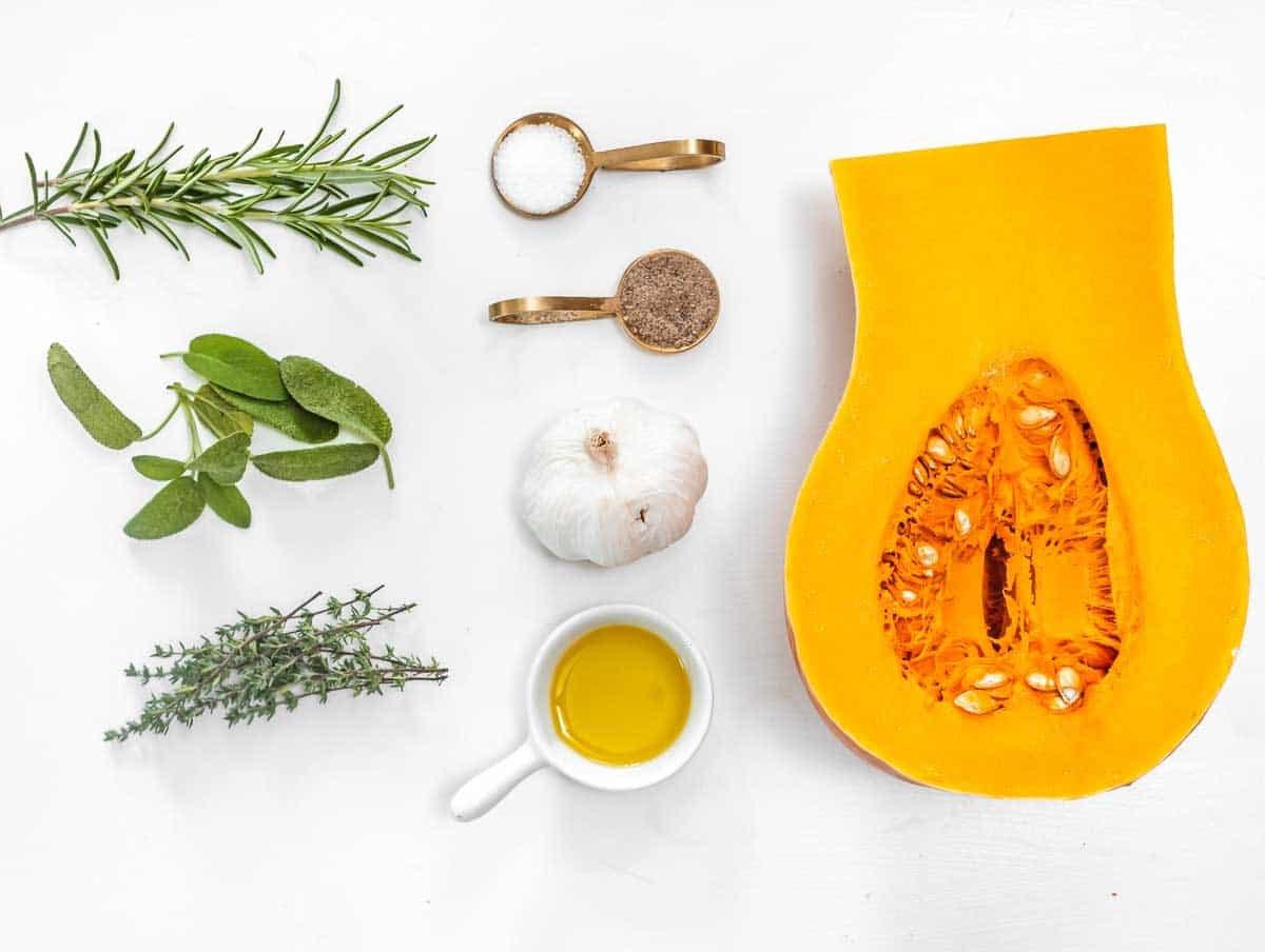 Zutaten für gerösteten Butternusskürbis