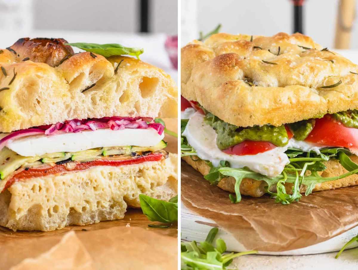 Zwei Focaccia Sandwiches nebeneinander
