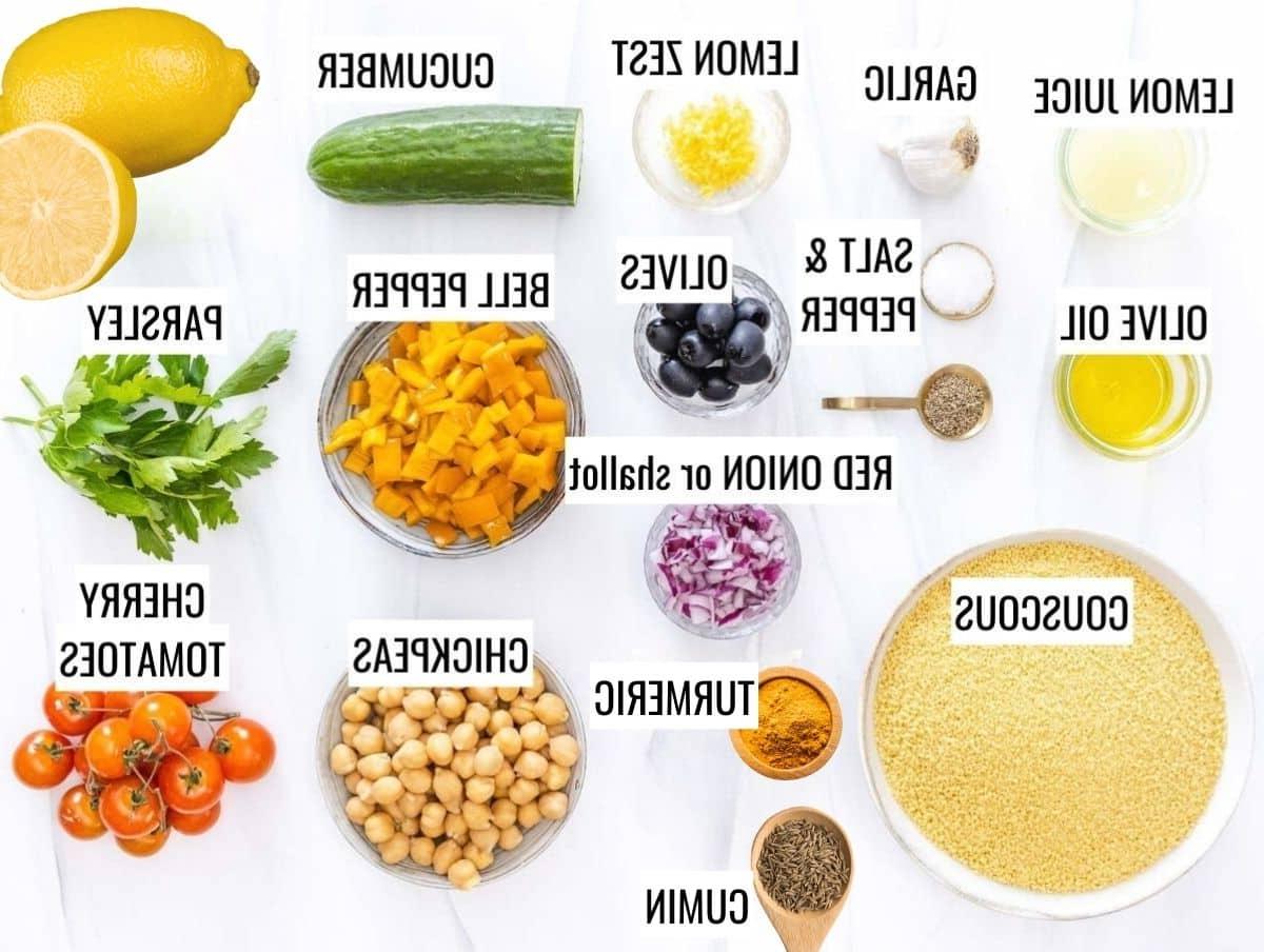 Alle frischen Zutaten für den Couscous Salat.