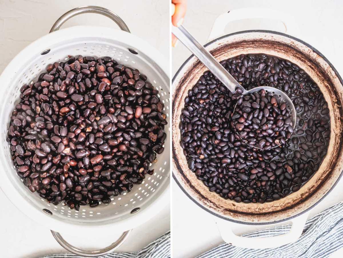 Schwarzer Bohnensalat 4 Schwarze Bohnen kochen, dann abtropfen lassen und abkühlen lassen.