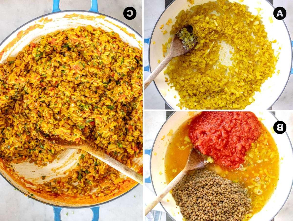 Schritt 1: So wird die Füllung in einer Pfanne gekocht.