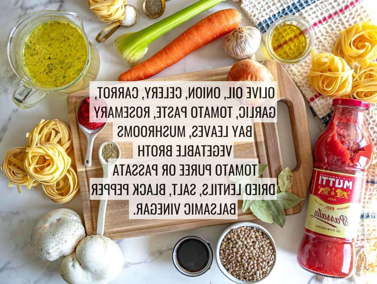 Zutaten für Linsen-Bolognese