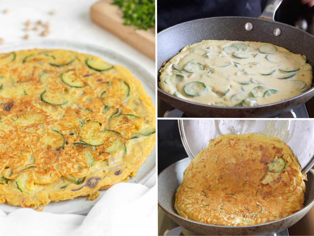 Die Frittata in einer Pfanne kochen.
