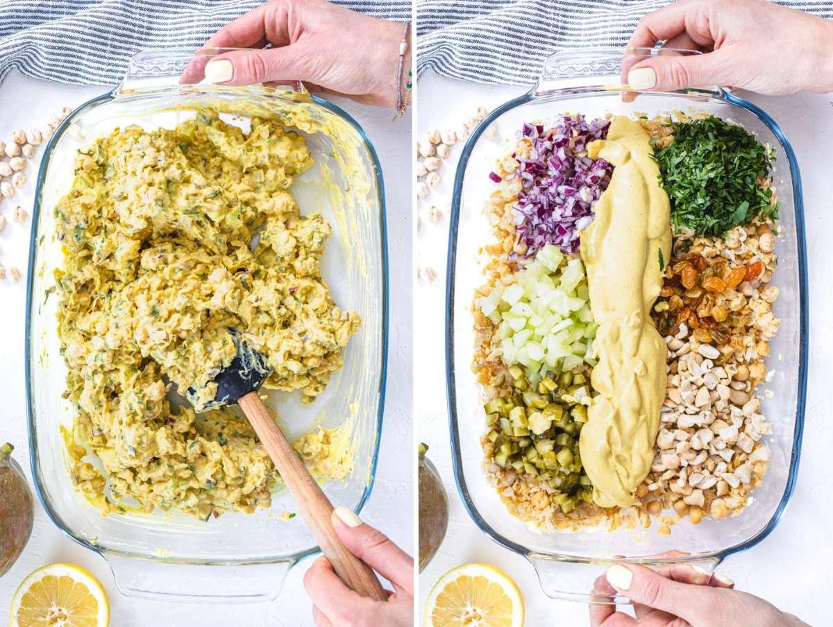 Curry-Kichererbsen-Salat 7 Schritt 3: Zerdrückte Kichererbsen mit Dressing und restlichen Zutaten vermischen.