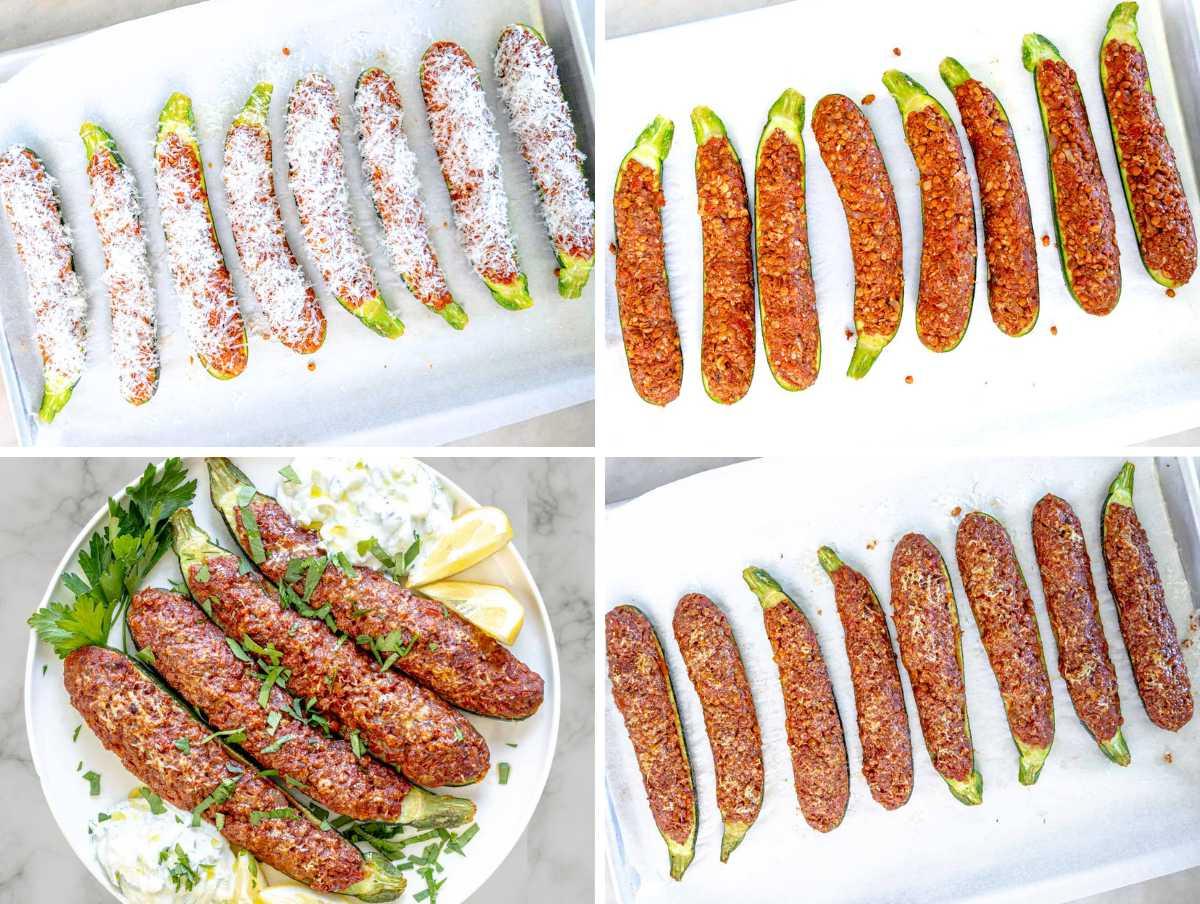 Zucchini-Boote 7 Backen der Zucchiniboote mit geschmolzenem Käse
