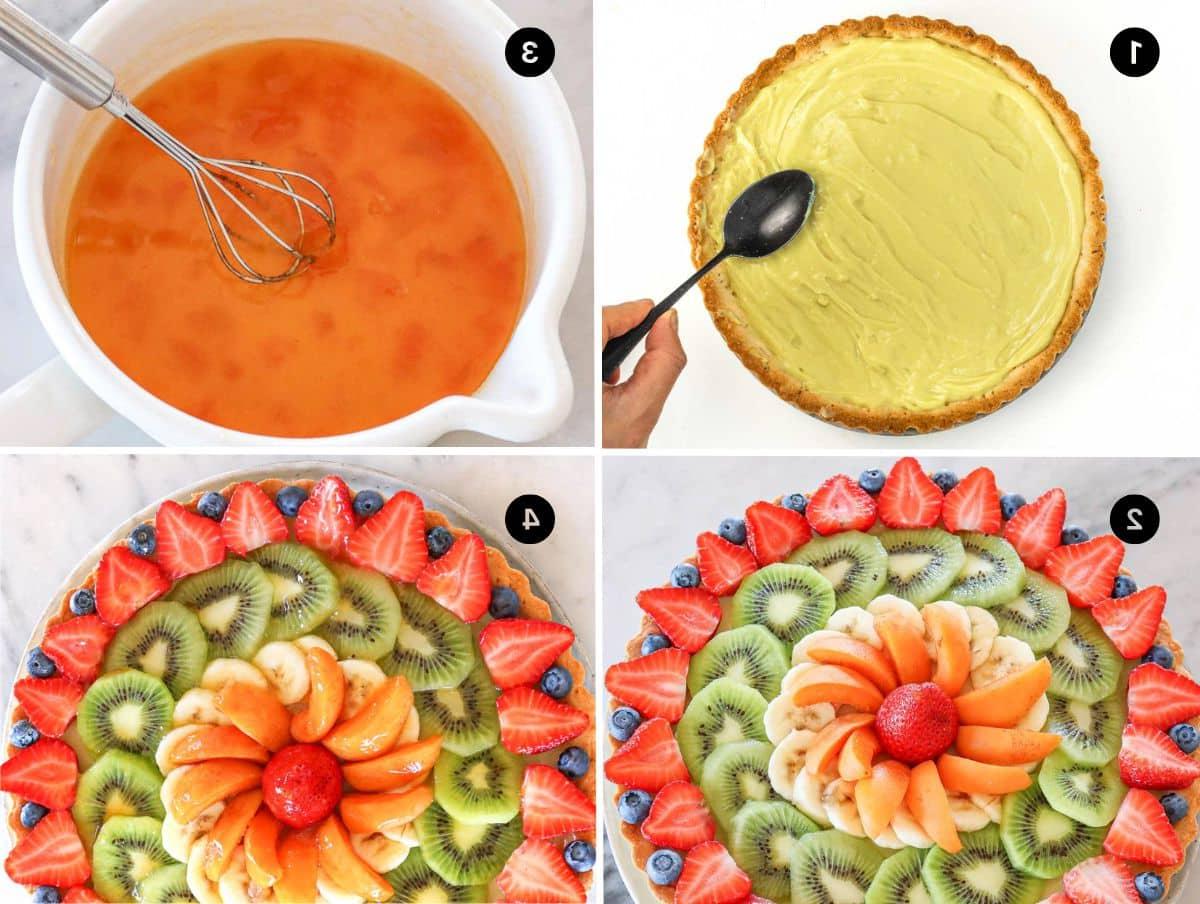 Schritt-für-Schritt-Bilder: Torte mit Creme füllen und mit Früchten belegen.