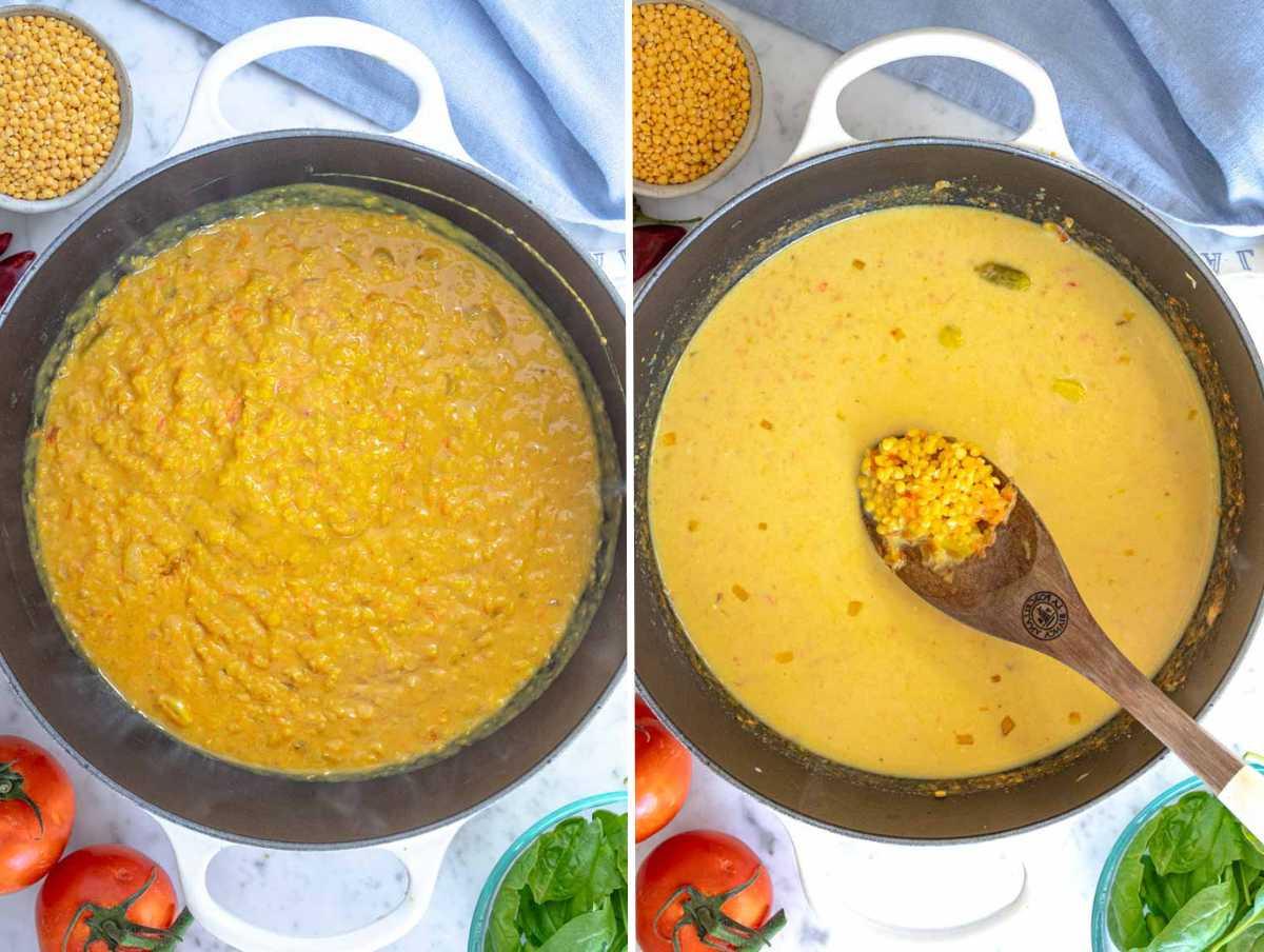Dal vor und nach dem Kochen