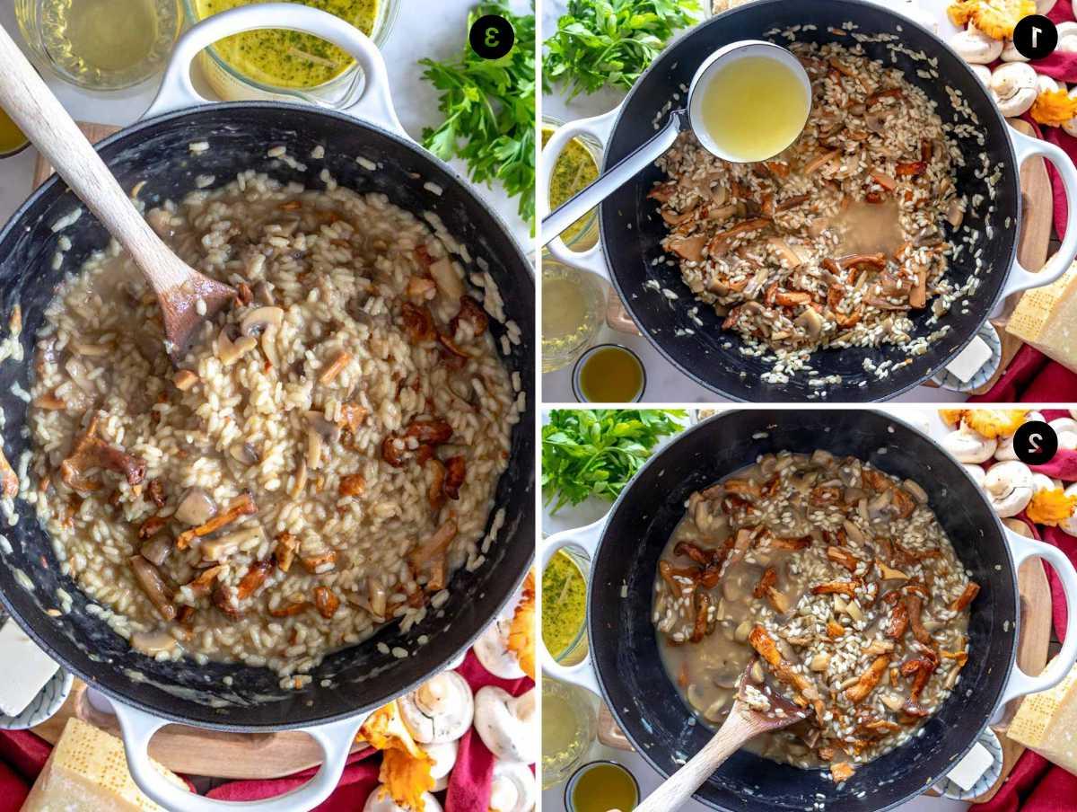 Pilzrisotto mit Gemüsebrühe kochen