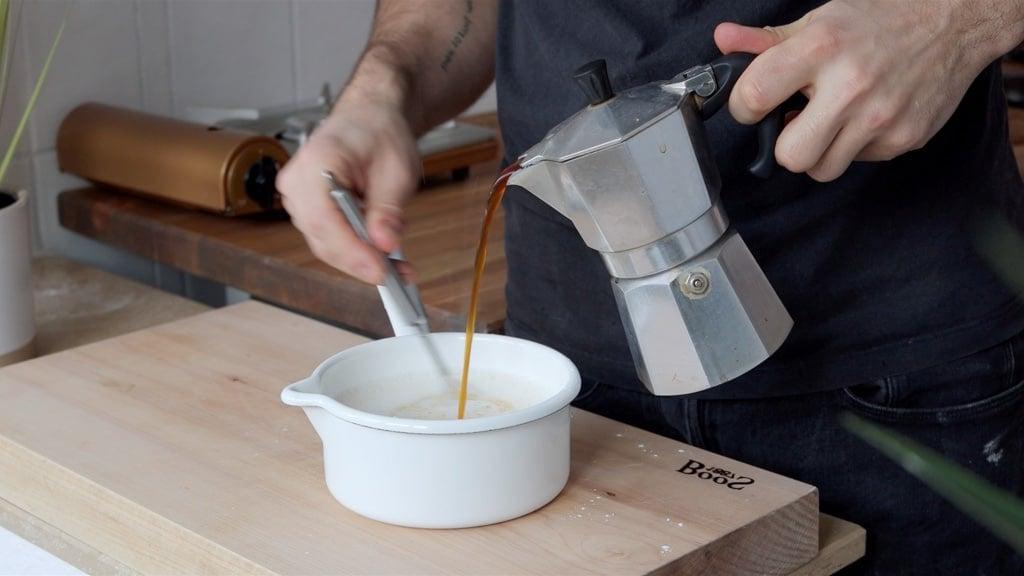 making the vegan coffee custard